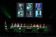 23 July 2022; A general view during the annual general meeting of the Football Association of Ireland at the Mansion House in Dublin as the big screen shows tributes to supporters of the FAI and the wider football family who had recently passed away. Photo by Stephen McCarthy/Sportsfile