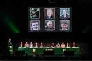 23 July 2022; A general view during the annual general meeting of the Football Association of Ireland at the Mansion House in Dublin as the big screen shows tributes to supporters of the FAI and the wider football family who had recently passed away. Photo by Stephen McCarthy/Sportsfile