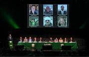 23 July 2022; A general view during the annual general meeting of the Football Association of Ireland at the Mansion House in Dublin as the big screen shows tributes to supporters of the FAI and the wider football family who had recently passed away. Photo by Stephen McCarthy/Sportsfile