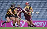 23 July 2022; Siobhán McGrath of Galway is tackled by Grace Walsh of Kilkenny during the Glen Dimplex Senior Camogie All-Ireland Championship Semi-Final match between Galway and Kilkenny at Croke Park in Dublin. Photo by Piaras Ó Mídheach/Sportsfile