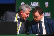 23 July 2022; Gerry Egan, company secretary, FAI, and Alex O'Connell, finance director, FAI, right, during the annual general meeting of the Football Association of Ireland at the Mansion House in Dublin. Photo by Stephen McCarthy/Sportsfile