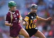 23 July 2022; Catherine Finnerty of Galway in action against Steffi Fitzgerald of Kilkenny during the Glen Dimplex Senior Camogie All-Ireland Championship Semi-Final match between Galway and Kilkenny at Croke Park in Dublin. Photo by Piaras Ó Mídheach/Sportsfile