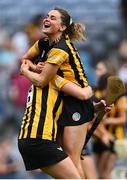 23 July 2022; Katie Power of Kilkenny, right, celebrates with teammate Claire Phelan after their side's victory in the Glen Dimplex Senior Camogie All-Ireland Championship Semi-Final match between Galway and Kilkenny at Croke Park in Dublin. Photo by Piaras Ó Mídheach/Sportsfile