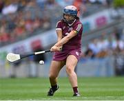 23 July 2022; Galway goalkeeper Sarah Healy takes a first half penalty that was saved by Kilkenny goalkeeper Aoife Norris, not pictured, during the Glen Dimplex Senior Camogie All-Ireland Championship Semi-Final match between Galway and Kilkenny at Croke Park in Dublin. Photo by Piaras Ó Mídheach/Sportsfile
