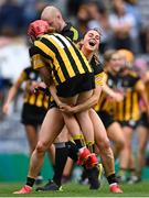 23 July 2022; Katie Power of Kilkenny celebrates with teammate Katie Nolan, 11, after their side's victory in the Glen Dimplex Senior Camogie All-Ireland Championship Semi-Final match between Galway and Kilkenny at Croke Park in Dublin. Photo by Piaras Ó Mídheach/Sportsfile