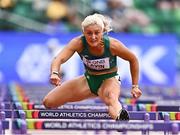 23 July 2022; Sarah Lavin of Ireland on her way to finishing third in her women's 100m hurdles heat during day nine of the World Athletics Championships at Hayward Field in Eugene, Oregon, USA. Photo by Sam Barnes/Sportsfile
