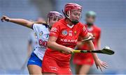 23 July 2022; Chloe Sigerson of Cork in action against Iona Heffernan of Waterford during the Glen Dimplex Senior Camogie All-Ireland Championship Semi-Final match between Cork and Waterford at Croke Park in Dublin. Photo by Piaras Ó Mídheach/Sportsfile
