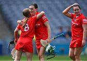23 July 2022; Hannah Looney of Cork, right, celebrates with teammate Katie O'Mahoney after their side's victory in the Glen Dimplex Senior Camogie All-Ireland Championship Semi-Final match between Cork and Waterford at Croke Park in Dublin. Photo by Piaras Ó Mídheach/Sportsfile