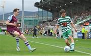 23 July 2022; Justin Ferizaj of Shamrock Rovers in action against Andrew Quinn of Drogheda United during the SSE Airtricity League Premier Division match between Shamrock Rovers and Drogheda United at Tallaght Stadium in Dublin. Photo by Seb Daly/Sportsfile