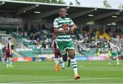 23 July 2022; Aidomo Emakhu of Shamrock Rovers celebrates after scoring his side's first goal during the SSE Airtricity League Premier Division match between Shamrock Rovers and Drogheda United at Tallaght Stadium in Dublin. Photo by Seb Daly/Sportsfile