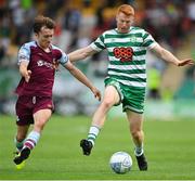 23 July 2022; Rory Gaffney of Shamrock Rovers in action against Darragh Markey of Drogheda United during the SSE Airtricity League Premier Division match between Shamrock Rovers and Drogheda United at Tallaght Stadium in Dublin. Photo by Seb Daly/Sportsfile
