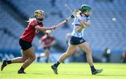 20 March 2022; Emma Flanagan of Dublin in action against Aimee McAleenan of Down during the Littlewoods Ireland Camogie League Division 1 match between Dublin and Down at Croke Park in Dublin. Photo by Stephen McCarthy/Sportsfile