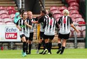 24 July 2022; Rachel McLoughlin of Whitehall Rangers, second from left, celebrates after scoring her side's first goal during the FAI Women’s Intermediate Cup Final 2022 match between Douglas Hall LFC and Whitehall Rangers at Turners Cross in Cork. Photo by Michael P Ryan/Sportsfile
