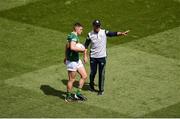 24 July 2022; Kerry manager Jack O'Connor gives instructions to Seán O'Shea before the GAA Football All-Ireland Senior Championship Final match between Kerry and Galway at Croke Park in Dublin. Photo by Daire Brennan/Sportsfile