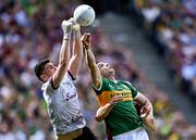 24 July 2022; Galway goalkeeper Connor Gleeson fists the ball ahead of Paul Geaney of Kerry during the GAA Football All-Ireland Senior Championship Final match between Kerry and Galway at Croke Park in Dublin. Photo by Piaras Ó Mídheach/Sportsfile