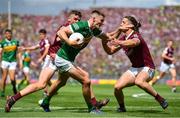 24 July 2022; Diarmuid O'Connor of Kerry in action against John Daly, left, and Kieran Molloy of Galway during the GAA Football All-Ireland Senior Championship Final match between Kerry and Galway at Croke Park in Dublin. Photo by David Fitzgerald/Sportsfile