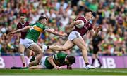 24 July 2022; Shane Walsh of Galway in action against David Moran, centre, and Tom O'Sullivan of Kerry during the GAA Football All-Ireland Senior Championship Final match between Kerry and Galway at Croke Park in Dublin. Photo by Brendan Moran/Sportsfile