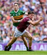 24 July 2022; David Clifford of Kerry tackles Seán Kelly of Galway, before Clifford was shown a yellow card by referee Seán Hurson, during the GAA Football All-Ireland Senior Championship Final match between Kerry and Galway at Croke Park in Dublin. Photo by Piaras Ó Mídheach/Sportsfile