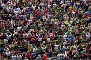 24 July 2022; Supporters in the Davin Stand cheer on their respective teams during the parade before the GAA Football All-Ireland Senior Championship Final match between Kerry and Galway at Croke Park in Dublin. Photo by Daire Brennan/Sportsfile