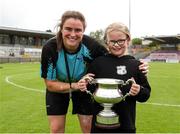 24 July 2022; Whitehall Rangers goalkeeper Grace McAuley Ryan with her daughter Charlie after the FAI Women’s Intermediate Cup Final 2022 match between Douglas Hall LFC and Whitehall Rangers at Turners Cross in Cork. Photo by Michael P Ryan/Sportsfile