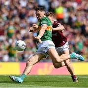 24 July 2022; Paudie Clifford of Kerry shoots for goal despite the attempts of Jack Glynn of Galway during the GAA Football All-Ireland Senior Championship Final match between Kerry and Galway at Croke Park in Dublin. Photo by Brendan Moran/Sportsfile