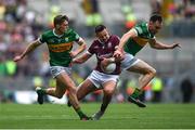 24 July 2022; Cillian McDaid of Galway is tackled by Gavin White, left, and Jack Barry of Kerry during the GAA Football All-Ireland Senior Championship Final match between Kerry and Galway at Croke Park in Dublin. Photo by Harry Murphy/Sportsfile