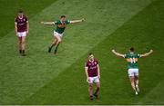 24 July 2022; David Clifford, left, runs to team-mate Seán O'Shea of Kerry to celebrate, while John Daly, left, and Liam Silke of Galway react after the GAA Football All-Ireland Senior Championship Final match between Kerry and Galway at Croke Park in Dublin. Photo by Daire Brennan/Sportsfile
