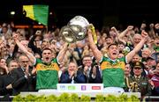 24 July 2022; Kerry captains Seán O'Shea and Joe O'Connor lifts the Sam Maguire cup after the GAA Football All-Ireland Senior Championship Final match between Kerry and Galway at Croke Park in Dublin. Photo by Stephen McCarthy/Sportsfile