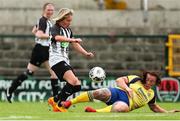 24 July 2022; Charlie Graham of Whitehall Rangers in action against Maggie Duncliffe of Douglas Hall during the FAI Women’s Intermediate Cup Final 2022 match between Douglas Hall LFC and Whitehall Rangers at Turners Cross in Cork. Photo by Michael P Ryan/Sportsfile