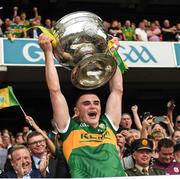 24 July 2022; Kerry captain Seán O'Shea lifts the Sam Maguire cup after the GAA Football All-Ireland Senior Championship Final match between Kerry and Galway at Croke Park in Dublin. Photo by Ray McManus/Sportsfile