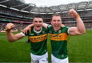 24 July 2022; Seán O'Shea, left, and Tadhg Morley of Kerry celebrate after the GAA Football All-Ireland Senior Championship Final match between Kerry and Galway at Croke Park in Dublin. Photo by David Fitzgerald/Sportsfile