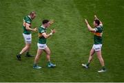 24 July 2022; Kerry players, left to right, Stephen O'Brien, Paudie Clifford, and Tadhg Morley celebrate after the GAA Football All-Ireland Senior Championship Final match between Kerry and Galway at Croke Park in Dublin. Photo by Daire Brennan/Sportsfile