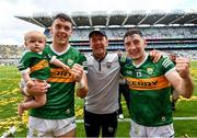 24 July 2022; David Clifford of Kerry with his son Ógie, left, manager Jack O'Connor, centre, and Paudie Clifford after the GAA Football All-Ireland Senior Championship Final match between Kerry and Galway at Croke Park in Dublin. Photo by David Fitzgerald/Sportsfile