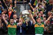 24 July 2022; Kerry captains Seán O'Shea, left, and Joe O'Connor lift the Sam Maguire cup after the GAA Football All-Ireland Senior Championship Final match between Kerry and Galway at Croke Park in Dublin. Photo by David Fitzgerald/Sportsfile