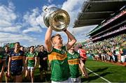 24 July 2022; Killian Spillane of Kerry celebrates with the Sam Maguire trophy after the GAA Football All-Ireland Senior Championship Final match between Kerry and Galway at Croke Park in Dublin. Photo by Ramsey Cardy/Sportsfile