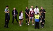24 July 2022; Shane Walsh of Galway shakes hands with the match officials after the GAA Football All-Ireland Senior Championship Final match between Kerry and Galway at Croke Park in Dublin. Photo by Daire Brennan/Sportsfile