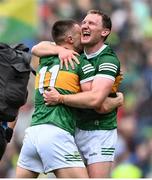 24 July 2022; Tadhg Morley, right, and Seán O'Shea of Kerry embrace after their side's victory in the GAA Football All-Ireland Senior Championship Final match between Kerry and Galway at Croke Park in Dublin. Photo by Harry Murphy/Sportsfile