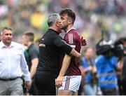 24 July 2022; Paul Conroy of Galway is embraced by Galway manager Padraic Joyce after their side's defeat in the GAA Football All-Ireland Senior Championship Final match between Kerry and Galway at Croke Park in Dublin. Photo by Harry Murphy/Sportsfile
