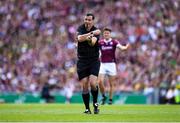 24 July 2022; Referee Sean Hurson explains a decision during the GAA Football All-Ireland Senior Championship Final match between Kerry and Galway at Croke Park in Dublin. Photo by Ray McManus/Sportsfile