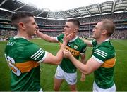 24 July 2022; Kerry players, from left, Paul Geaney, Seán O'Shea and Stephen O'Brien of Kerry celebrate after the GAA Football All-Ireland Senior Championship Final match between Kerry and Galway at Croke Park in Dublin. Photo by Stephen McCarthy/Sportsfile
