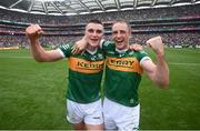 24 July 2022; Seán O'Shea, left, and Stephen O'Brien of Kerry celebrate after the GAA Football All-Ireland Senior Championship Final match between Kerry and Galway at Croke Park in Dublin. Photo by Stephen McCarthy/Sportsfile
