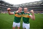 24 July 2022; Seán O'Shea, left, and Stephen O'Brien of Kerry celebrate after the GAA Football All-Ireland Senior Championship Final match between Kerry and Galway at Croke Park in Dublin. Photo by Stephen McCarthy/Sportsfile