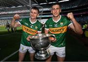24 July 2022; Tom O'Sullivan, left, and Paul Geaney of Kerry celebrate with the Sam Maguire trophy after the GAA Football All-Ireland Senior Championship Final match between Kerry and Galway at Croke Park in Dublin. Photo by Ramsey Cardy/Sportsfile