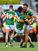 24 July 2022; Kerry players Jack Savage, right, and Brian Ó Beaglaíoch celebrate after their side's victory in the GAA Football All-Ireland Senior Championship Final match between Kerry and Galway at Croke Park in Dublin. Photo by Piaras Ó Mídheach/Sportsfile
