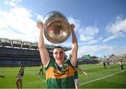 24 July 2022; Seán O'Shea of Kerry celebrates with the Sam Maguire Cup after the GAA Football All-Ireland Senior Championship Final match between Kerry and Galway at Croke Park in Dublin. Photo by Stephen McCarthy/Sportsfile