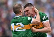 24 July 2022; Kerry players Seán O'Shea, right, and Stephen O'Brien celebrate after their side's victory in the GAA Football All-Ireland Senior Championship Final match between Kerry and Galway at Croke Park in Dublin. Photo by Piaras Ó Mídheach/Sportsfile