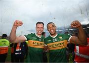 24 July 2022; Kerry players, from left, Jack Barry and Stefan Okunbor celebrate after the GAA Football All-Ireland Senior Championship Final match between Kerry and Galway at Croke Park in Dublin. Photo by Stephen McCarthy/Sportsfile