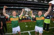 24 July 2022; Gavin Crowley, left, and Tadhg Morley of Kerry celebrate with the Sam Maguire Cup after the GAA Football All-Ireland Senior Championship Final match between Kerry and Galway at Croke Park in Dublin. Photo by Stephen McCarthy/Sportsfile