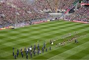 24 July 2022; The Kerry and Galway teams parade behind the Artane School of Music Band ahead of the GAA Football All-Ireland Senior Championship Final match between Kerry and Galway at Croke Park in Dublin. Photo by Daire Brennan/Sportsfile