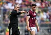 24 July 2022; Galway manager Padraic Joyce and Damien Comer during the GAA Football All-Ireland Senior Championship Final match between Kerry and Galway at Croke Park in Dublin. Photo by David Fitzgerald/Sportsfile